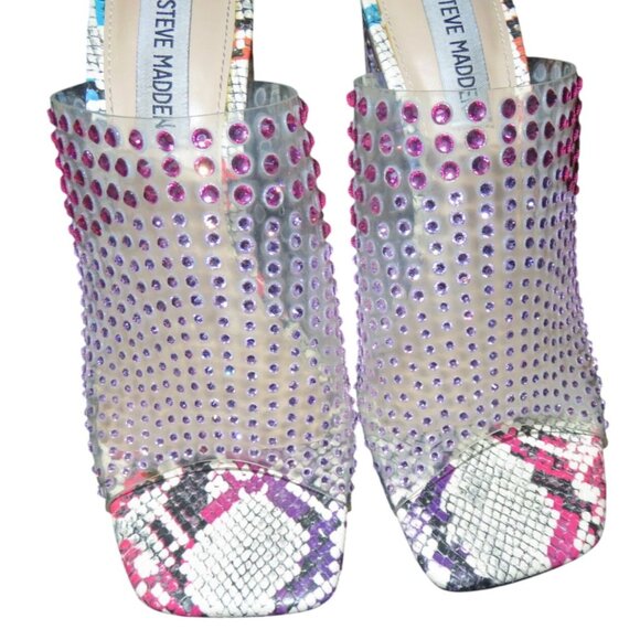 Steve Madden Multicolor Rhinestone Embellished Snake Skin Heeled Mules Size 6 - Picture 2 of 10